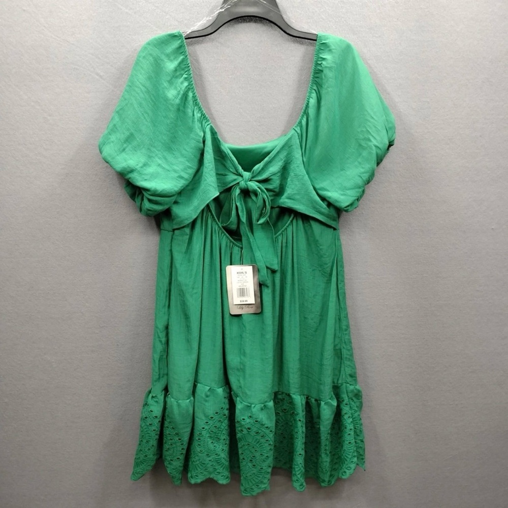 Lily Rose Green Tie-Front Puff Sleeve Mini Dress